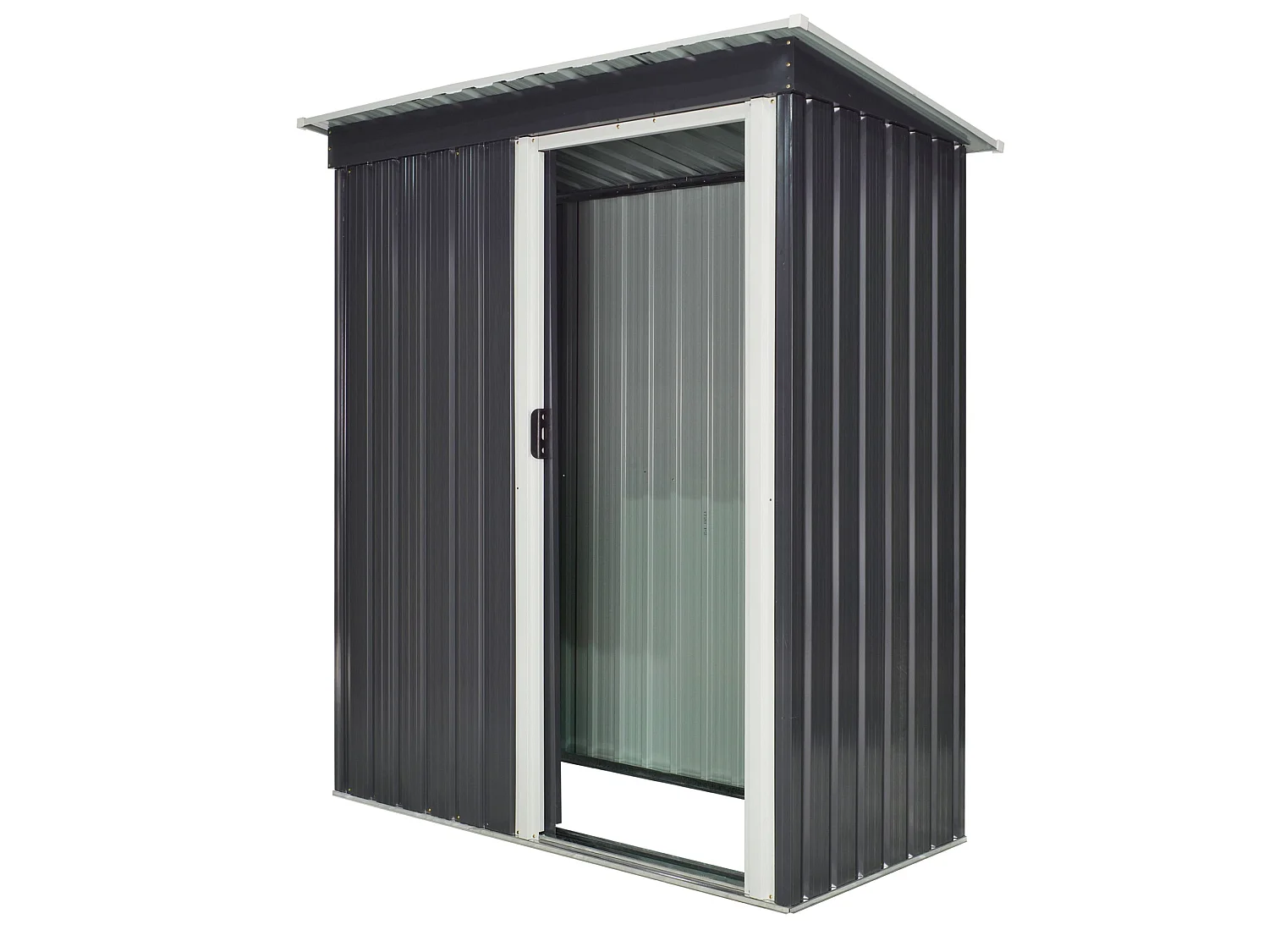 Abri de jardin - remise pour outils - cabanon porte coulissante - dim. 163L x 89l x 182H cm - tôle d'acier noir blanc
