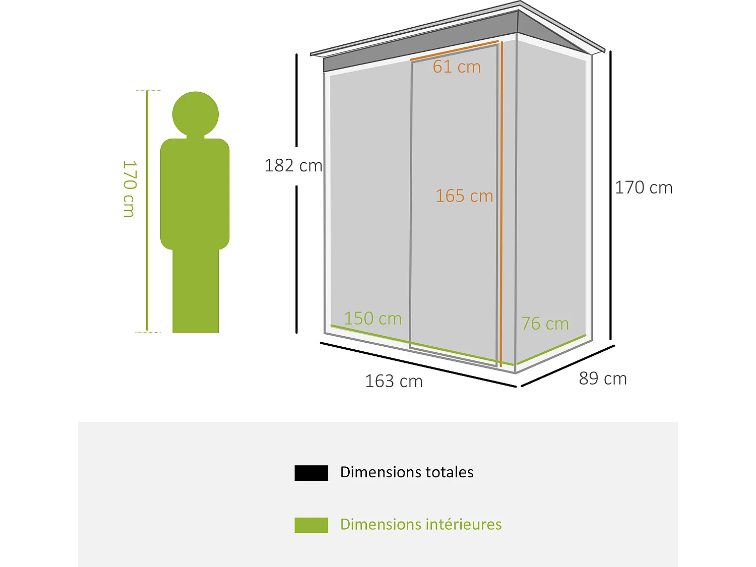 Abri de jardin - remise pour outils - cabanon porte coulissante - dim. 163L x 89l x 182H cm - tôle d'acier noir blanc