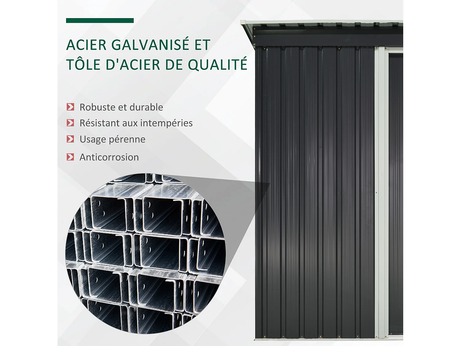 Abri de jardin - remise pour outils - cabanon porte coulissante - dim. 163L x 89l x 182H cm - tôle d'acier noir blanc