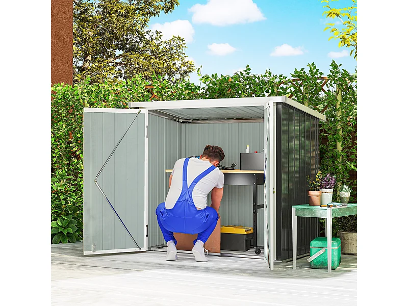 Abri de jardin - remise pour outils - abri vélo - abri poubelle - 2 portes verrouillables - dim. 147L x 86l x 134H cm - tôle d'acier noir blanc