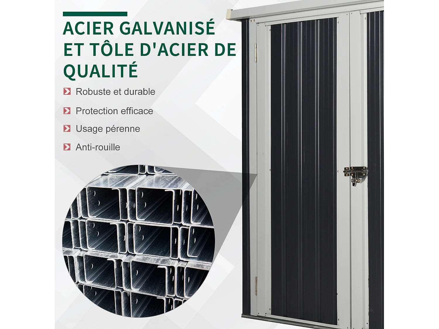 Abri de jardin - remise pour outils - abri vélo - abri poubelle - 2 portes verrouillables - dim. 147L x 86l x 134H cm - tôle d'acier noir blanc