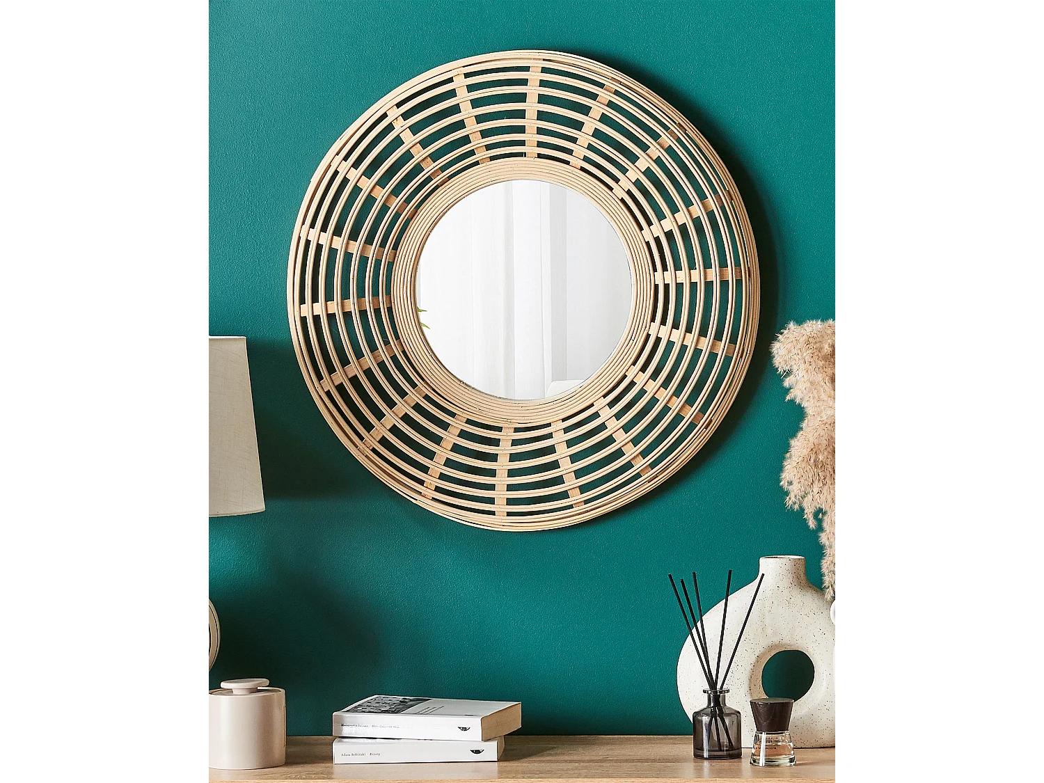 Lustro ścienne HANUA 60 cm 60 cm Drewno bambusowe Naturalny