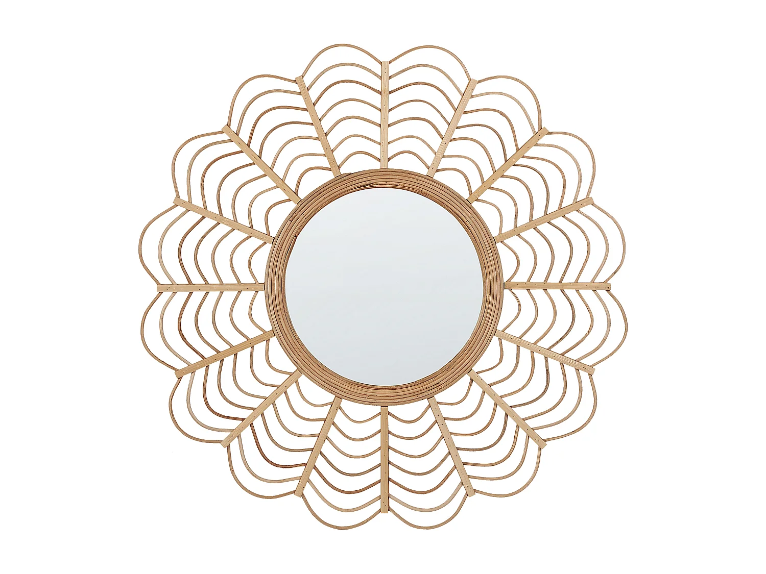 Moderner Wandspiegel Rattan natürlich ø 60 cm in Sonnenform Tumbit