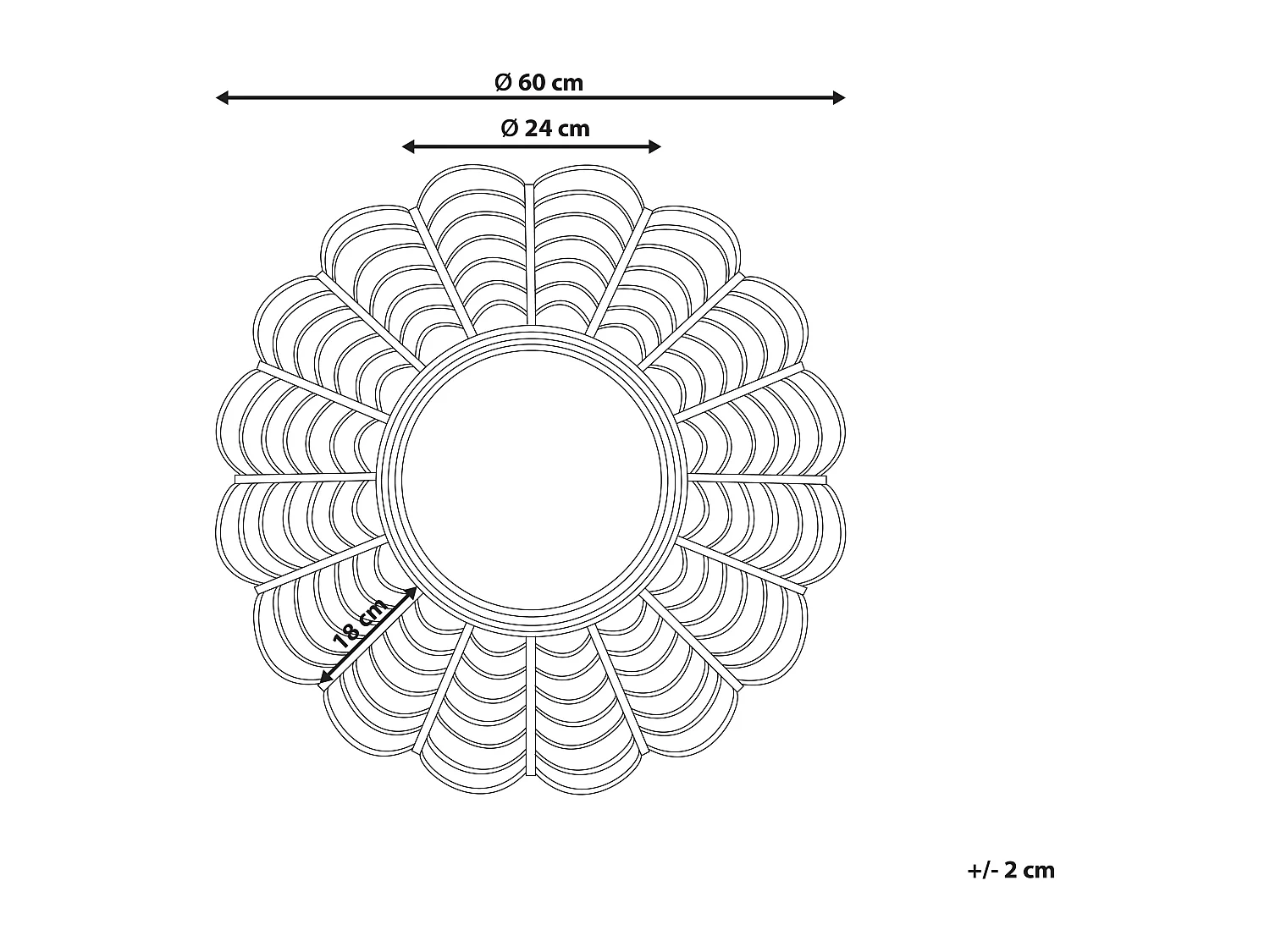 Moderner Wandspiegel Rattan natürlich ø 60 cm in Sonnenform Tumbit