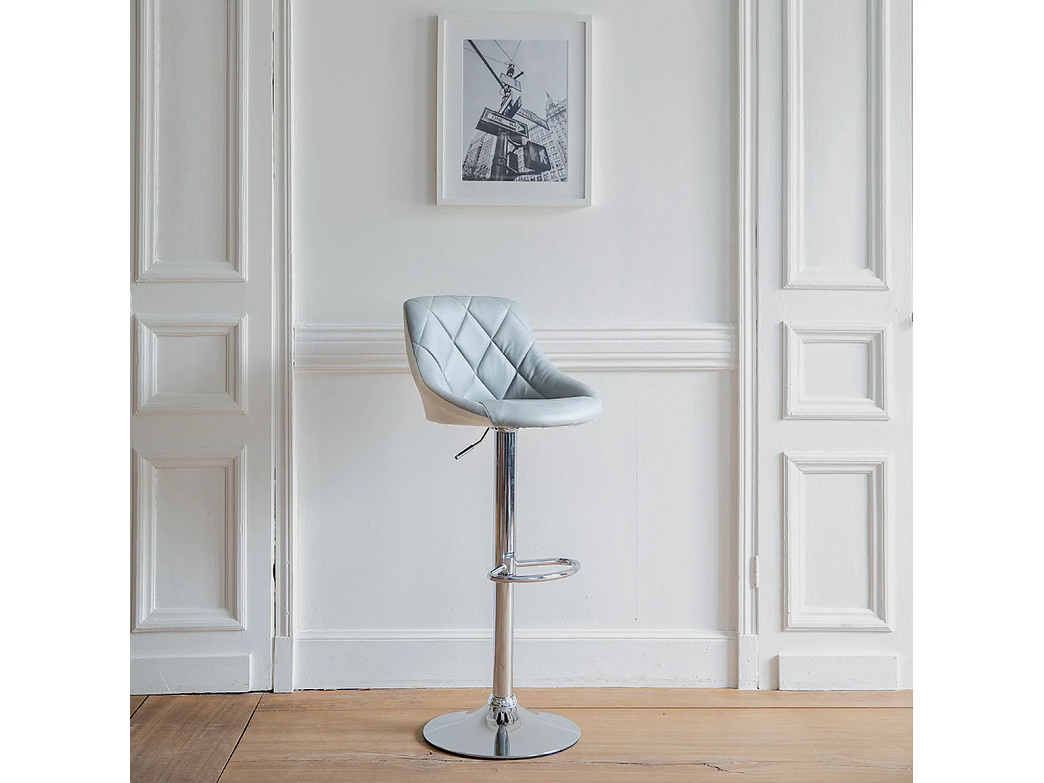 Tabouret de bar gris et blanc JASPER - HAPPY GARDEN
