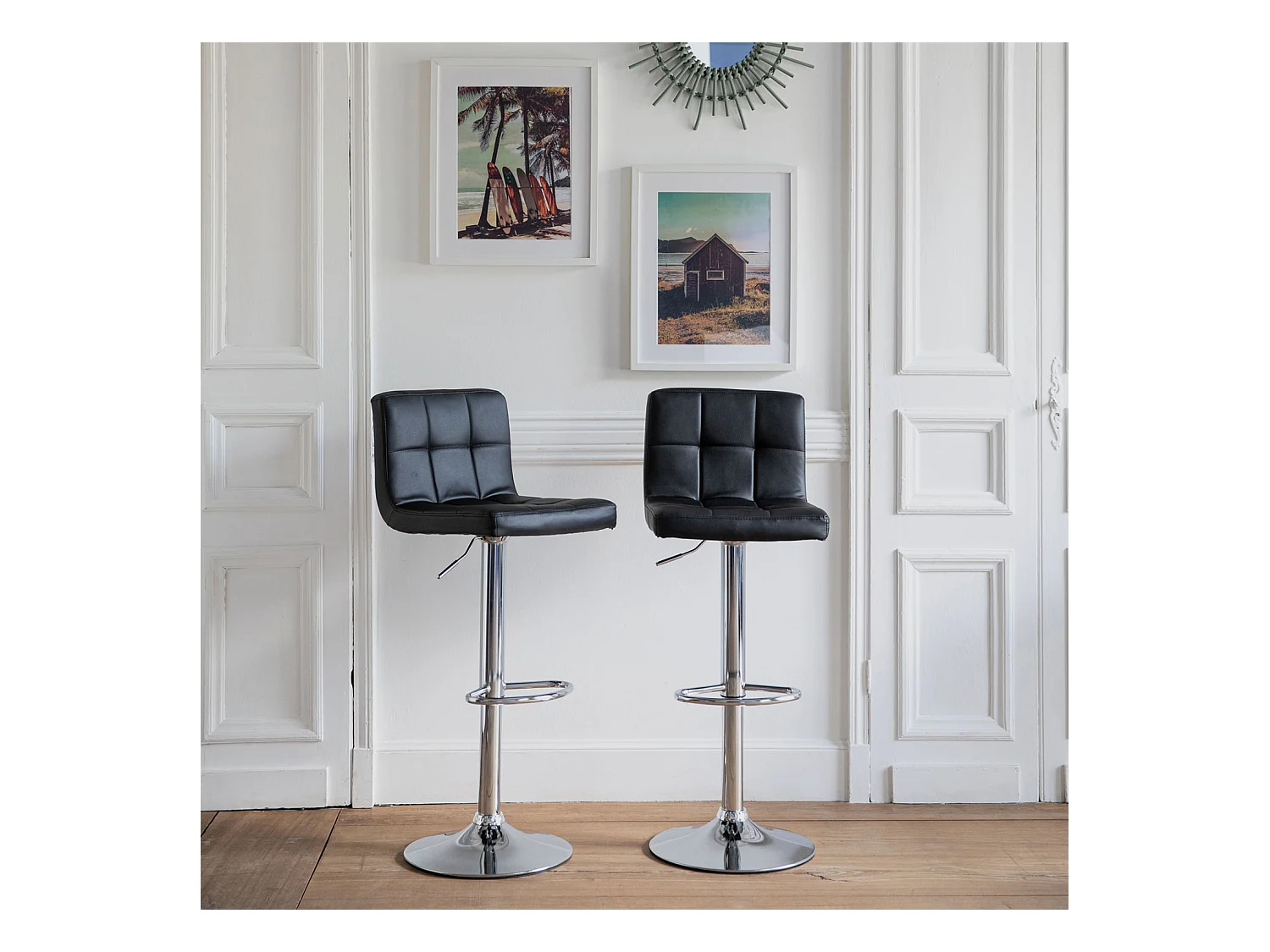 Lot de 2 tabourets de bar noir MIKE - HAPPY GARDEN