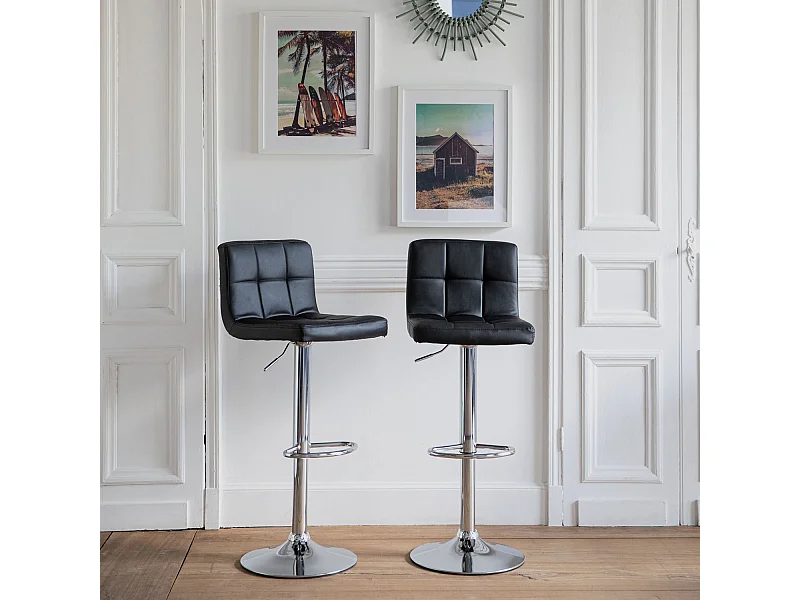 Lot de 2 tabourets de bar noir MIKE - HAPPY GARDEN
