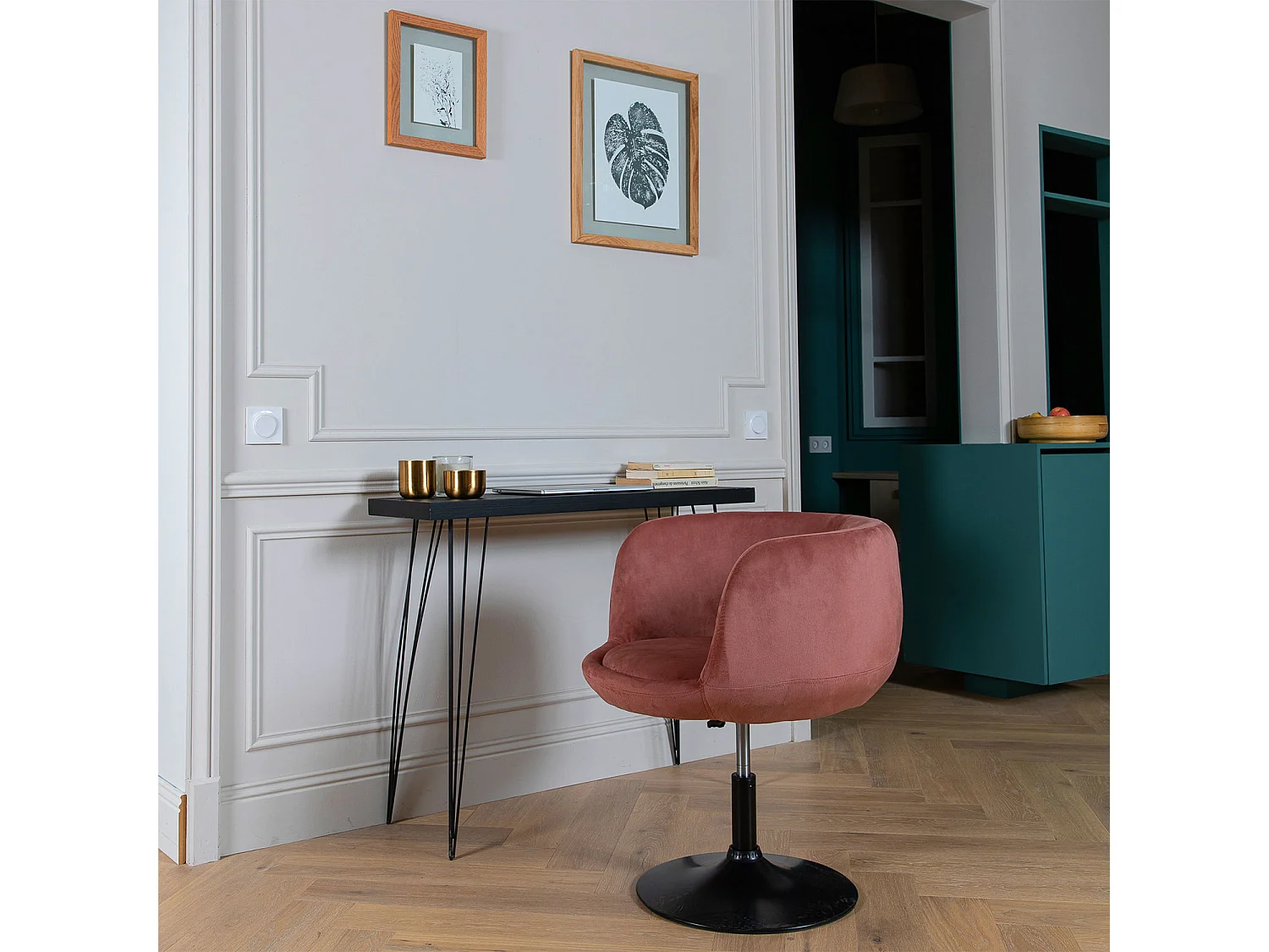 Taburete de bar de terciopelo rosa NOLAN