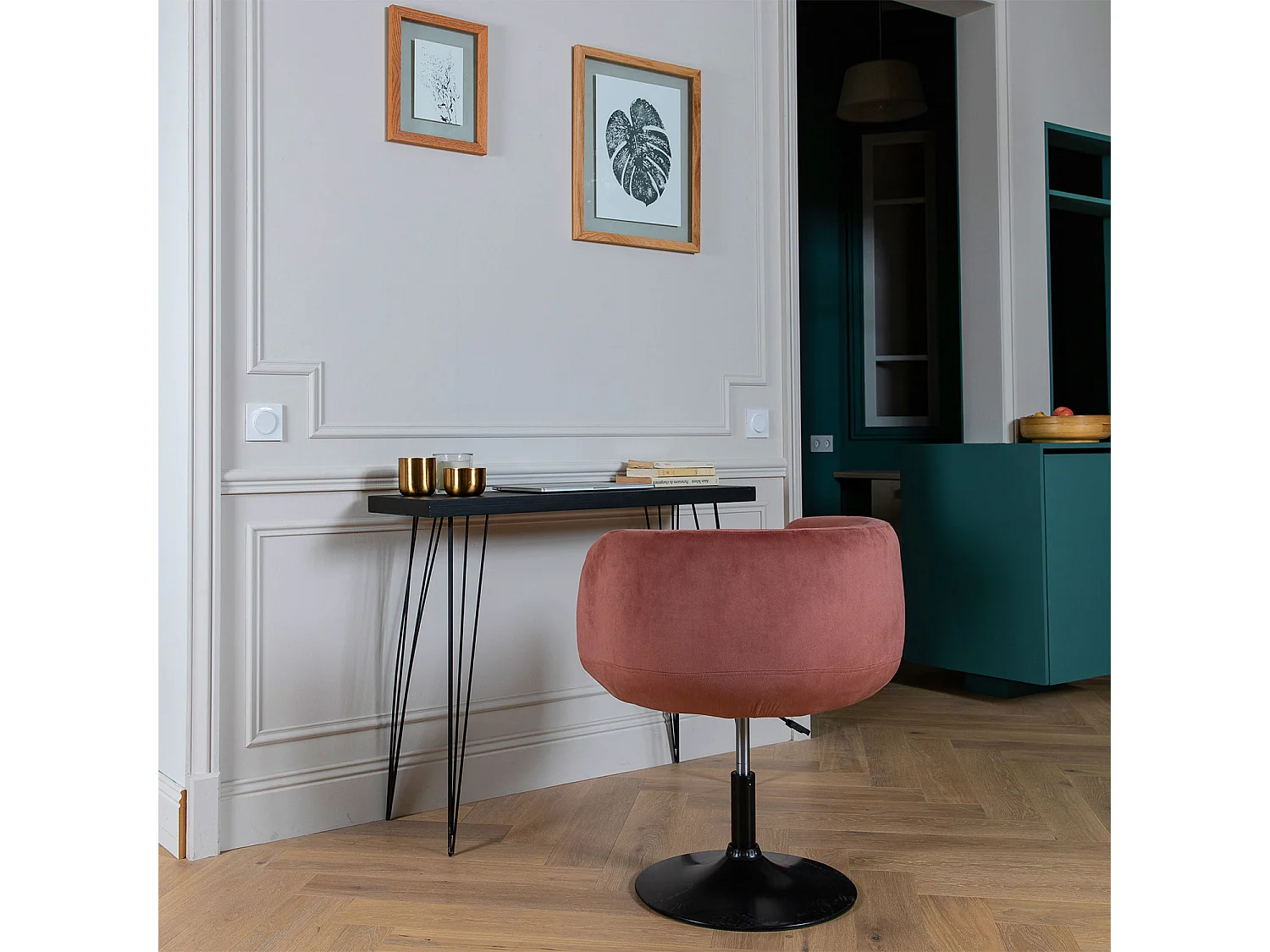 Taburete de bar de terciopelo rosa NOLAN