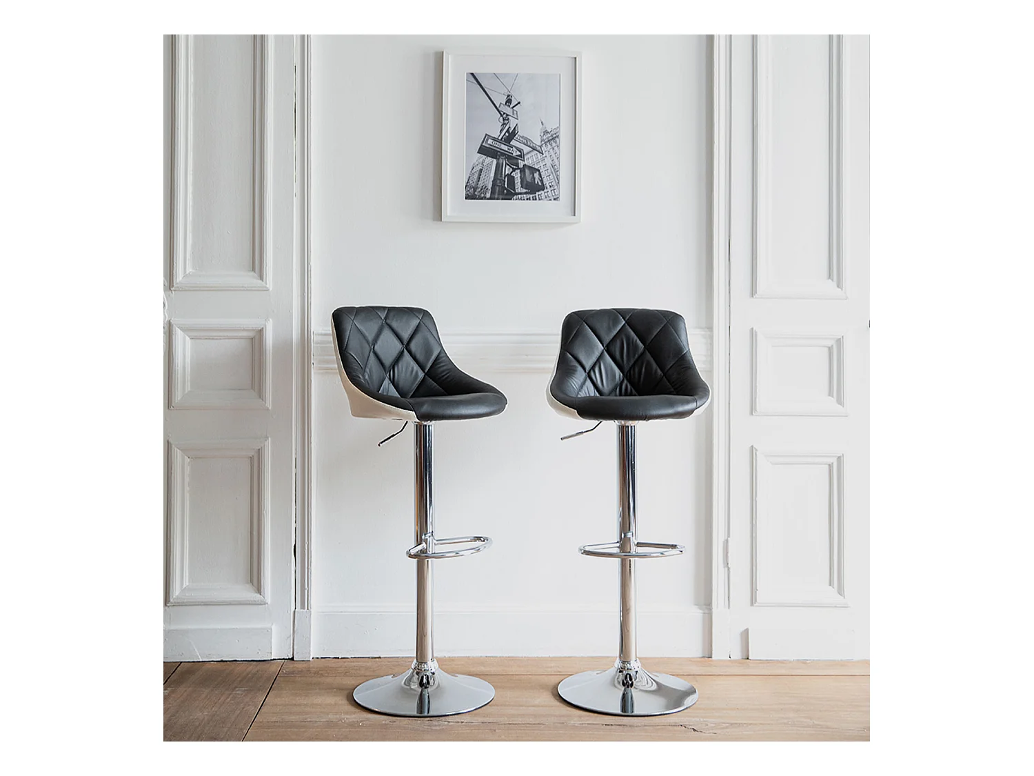 Lot de 2 tabourets de bar noir et blanc JASPER - HAPPY GARDEN