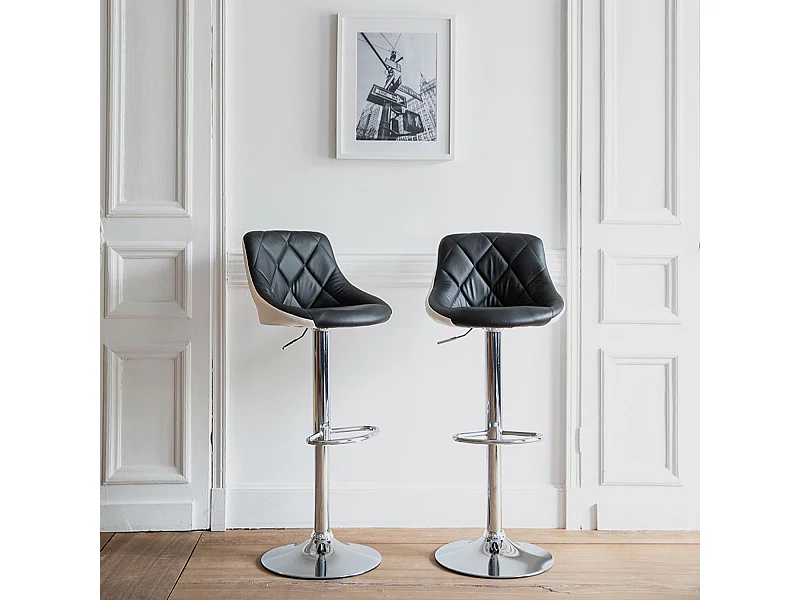 Lot de 2 tabourets de bar noir et blanc JASPER - HAPPY GARDEN