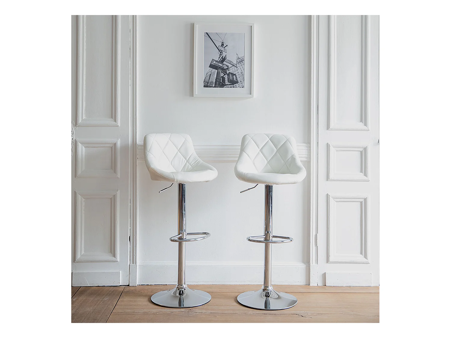Lot de 2 tabourets de bar blanc JASPER - HAPPY GARDEN