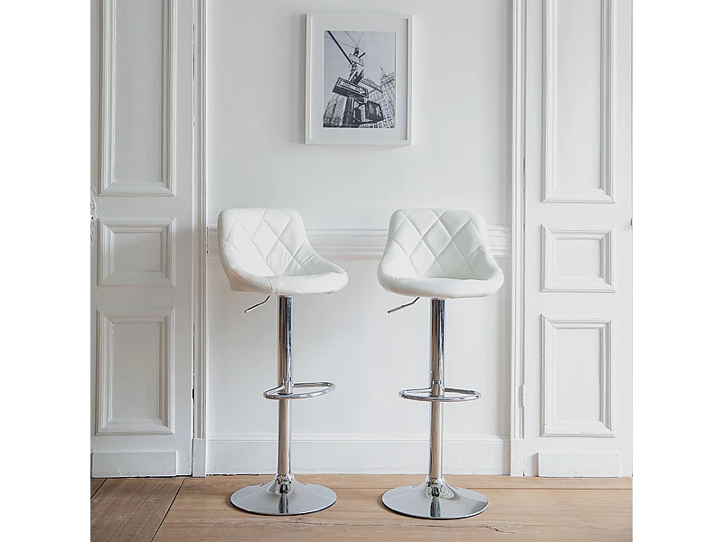 Lot de 2 tabourets de bar blanc JASPER - HAPPY GARDEN