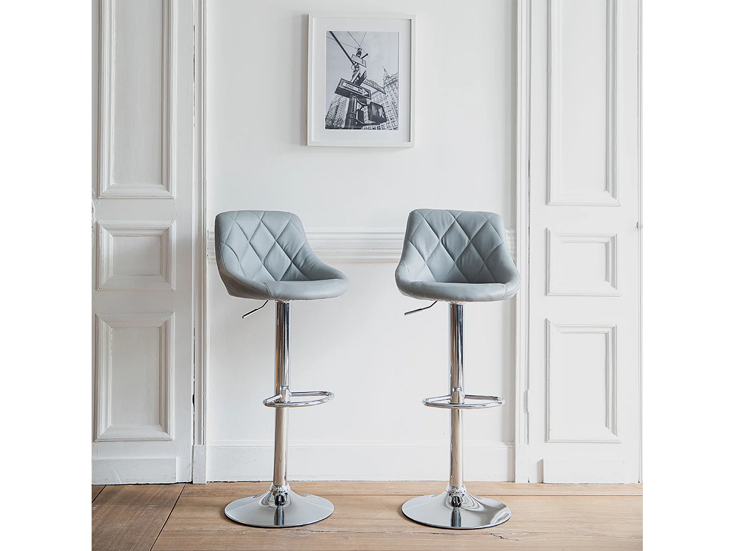 Lot de 2 tabourets de bar gris JASPER - HAPPY GARDEN