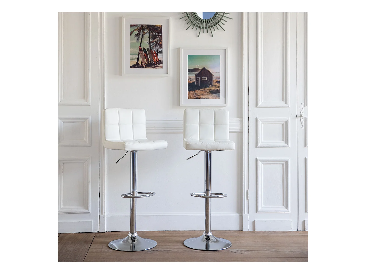 Lot de 2 tabourets de bar blanc MIKE - HAPPY GARDEN