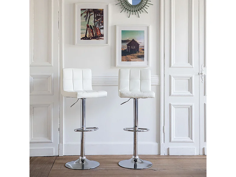 Lot de 2 tabourets de bar blanc MIKE - HAPPY GARDEN
