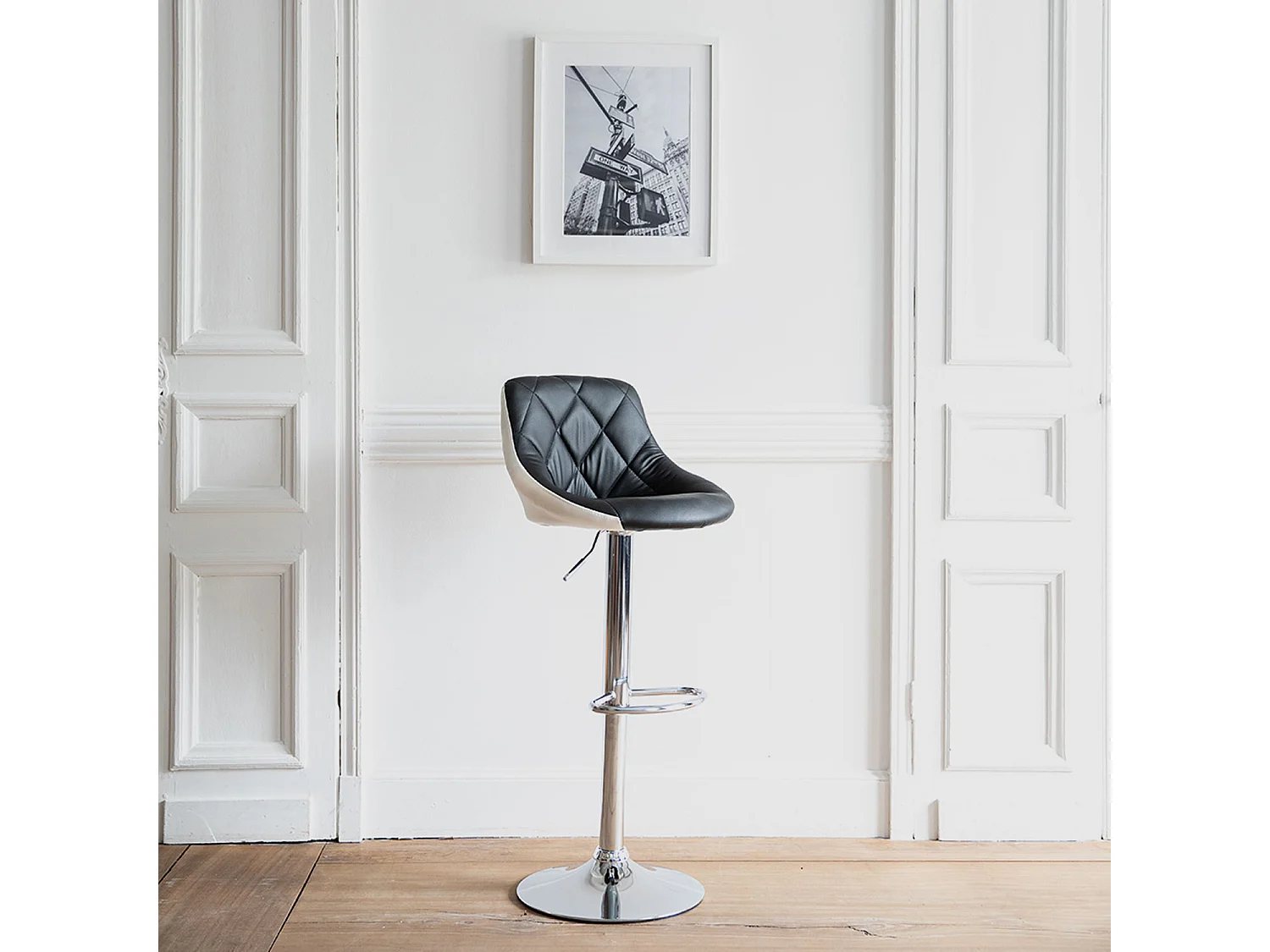 Tabouret de bar noir et blanc JASPER - HAPPY GARDEN