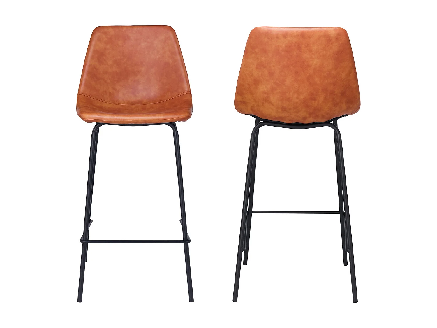 Lot de 2 tabourets de bar vintage LUCIEN cognac - Hauteur d'assise 65cm - HAPPY GARDEN
