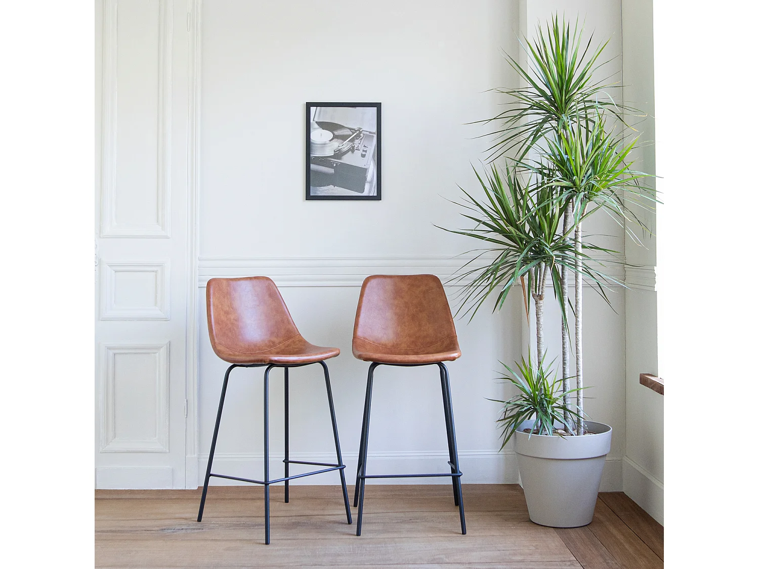 Lot de 2 tabourets de bar vintage LUCIEN cognac - Hauteur d'assise 65cm - HAPPY GARDEN