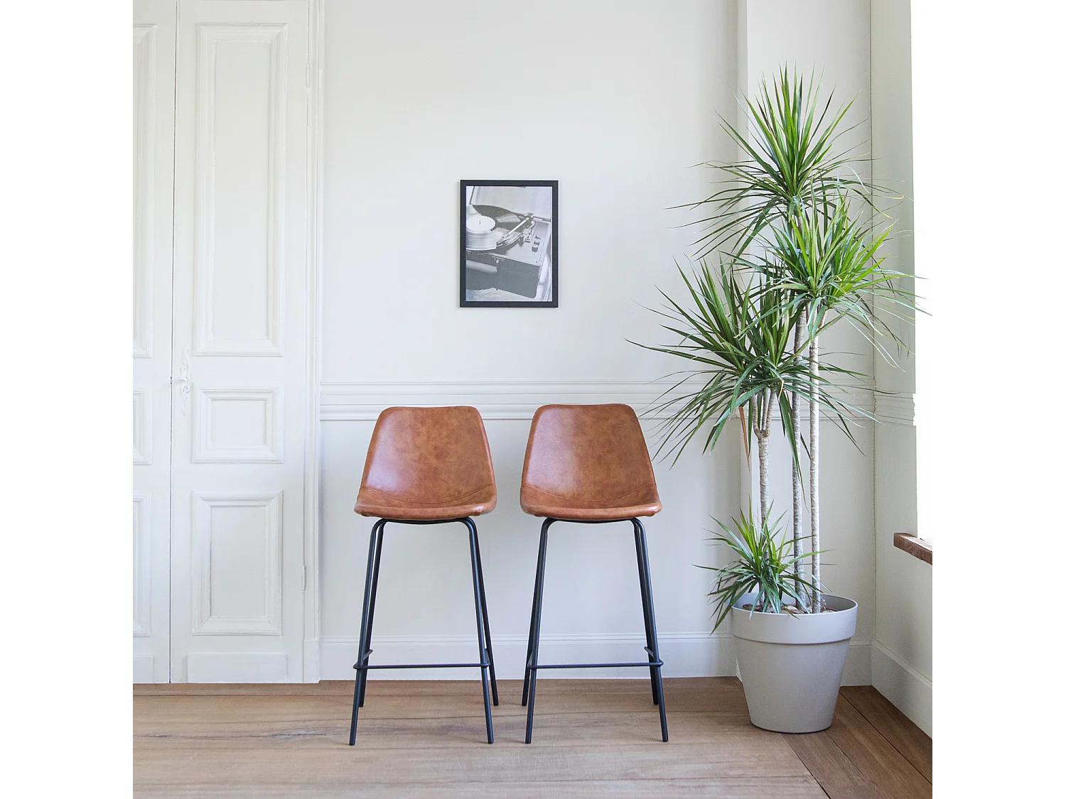 Lot de 2 tabourets de bar vintage LUCIEN cognac - Hauteur d'assise 65cm - HAPPY GARDEN