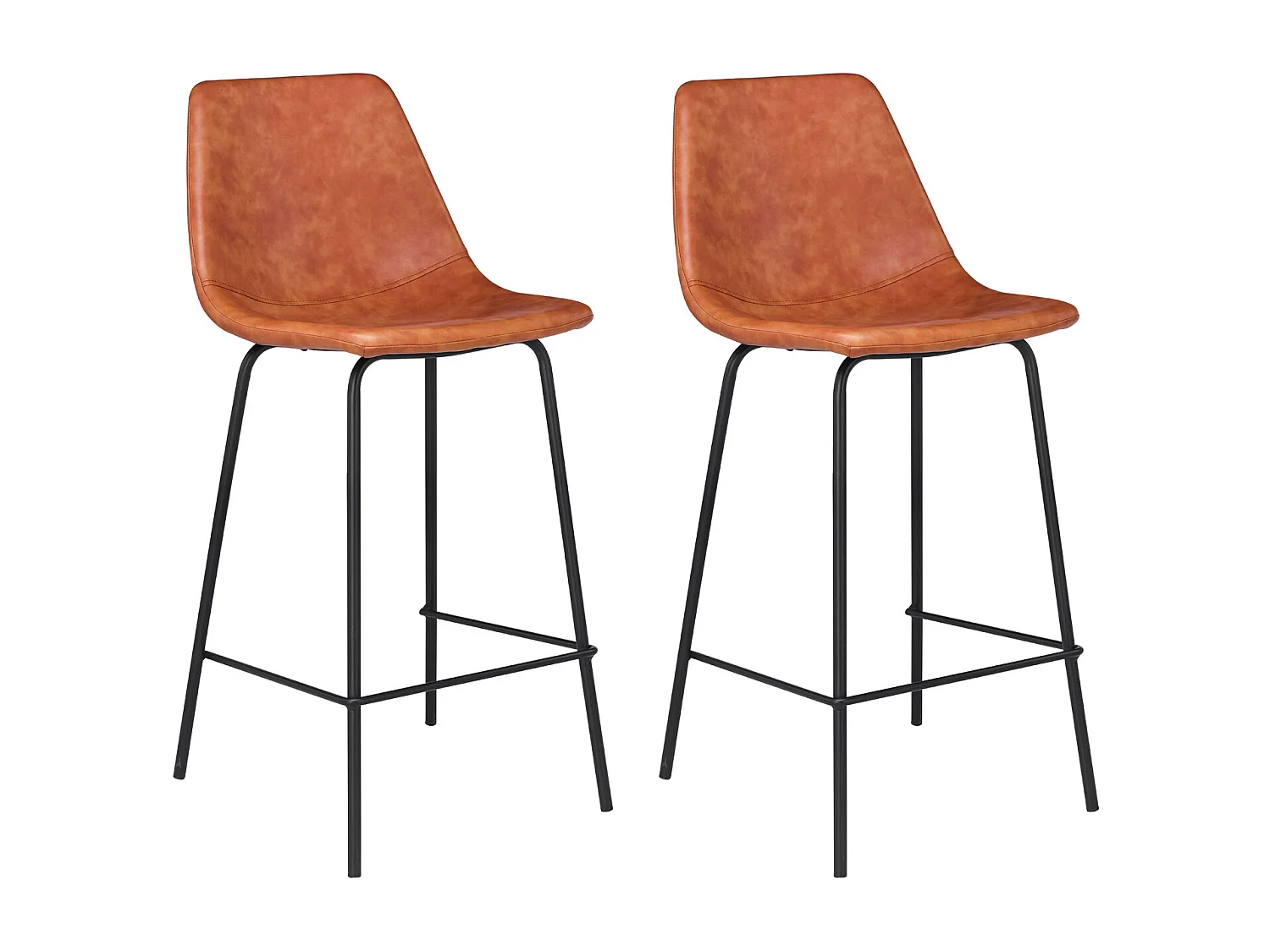 Lot de 2 tabourets de bar vintage LUCIEN cognac - Hauteur d'assise 65cm - HAPPY GARDEN