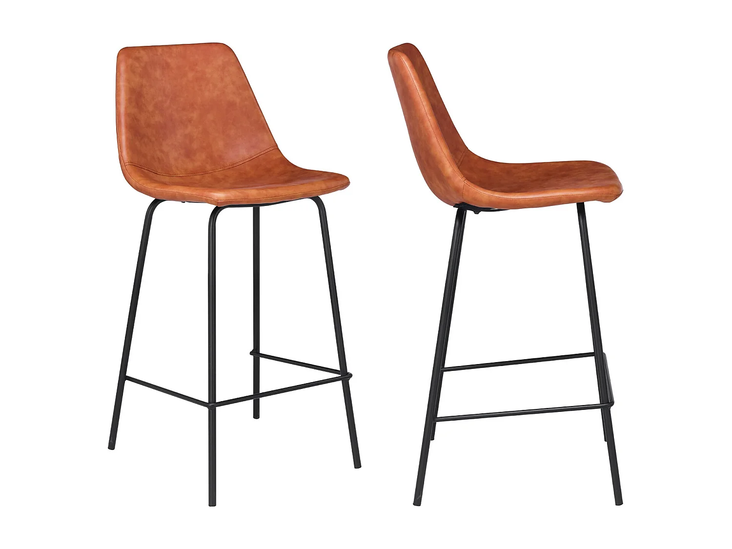 Lot de 2 tabourets de bar vintage LUCIEN cognac - Hauteur d'assise 65cm - HAPPY GARDEN