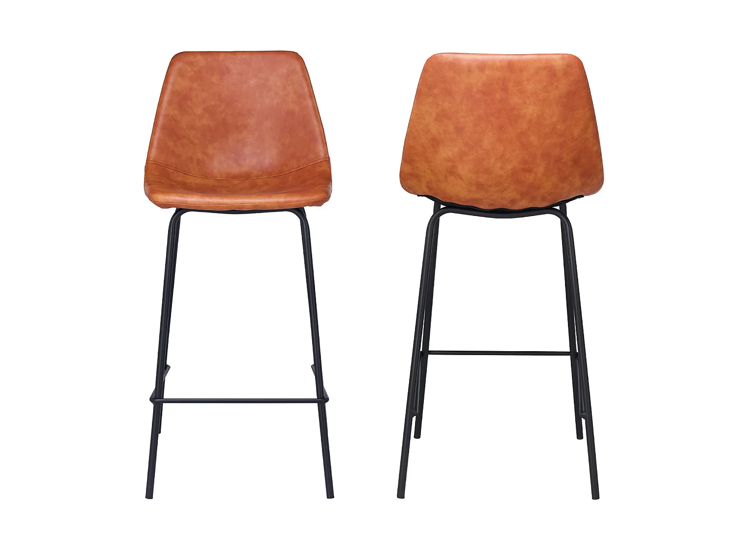 Lot de 2 tabourets de bar vintage LUCIEN cognac - Hauteur d'assise 65cm - HAPPY GARDEN