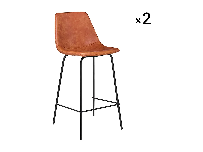 Lot de 2 tabourets de bar vintage LUCIEN cognac - Hauteur d'assise 65cm - HAPPY GARDEN