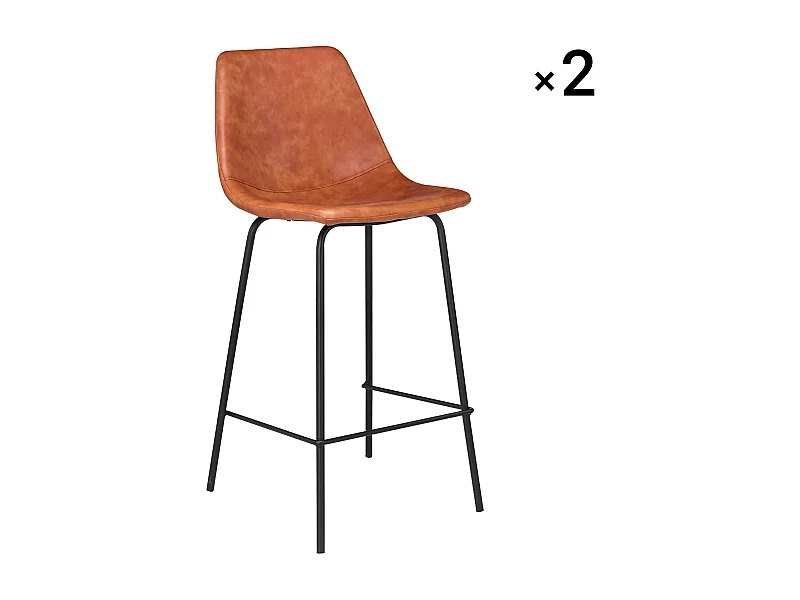 Lot de 2 tabourets de bar vintage LUCIEN cognac - Hauteur d'assise 65cm - HAPPY GARDEN