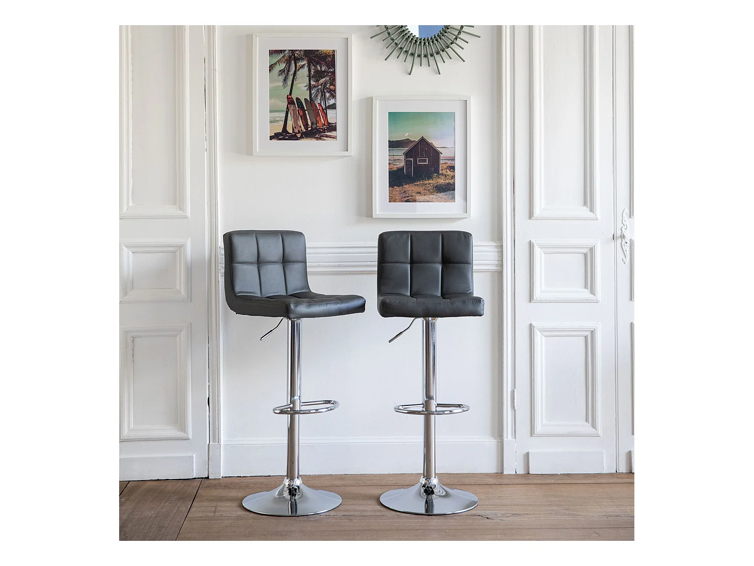 Lot de 2 tabourets de bar gris MIKE - HAPPY GARDEN