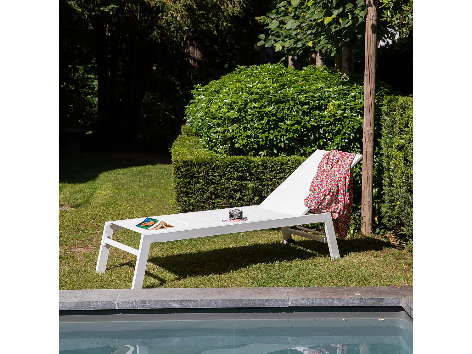 Bain de soleil BARBADOS en textilène blanc - aluminium blanc - HAPPY GARDEN