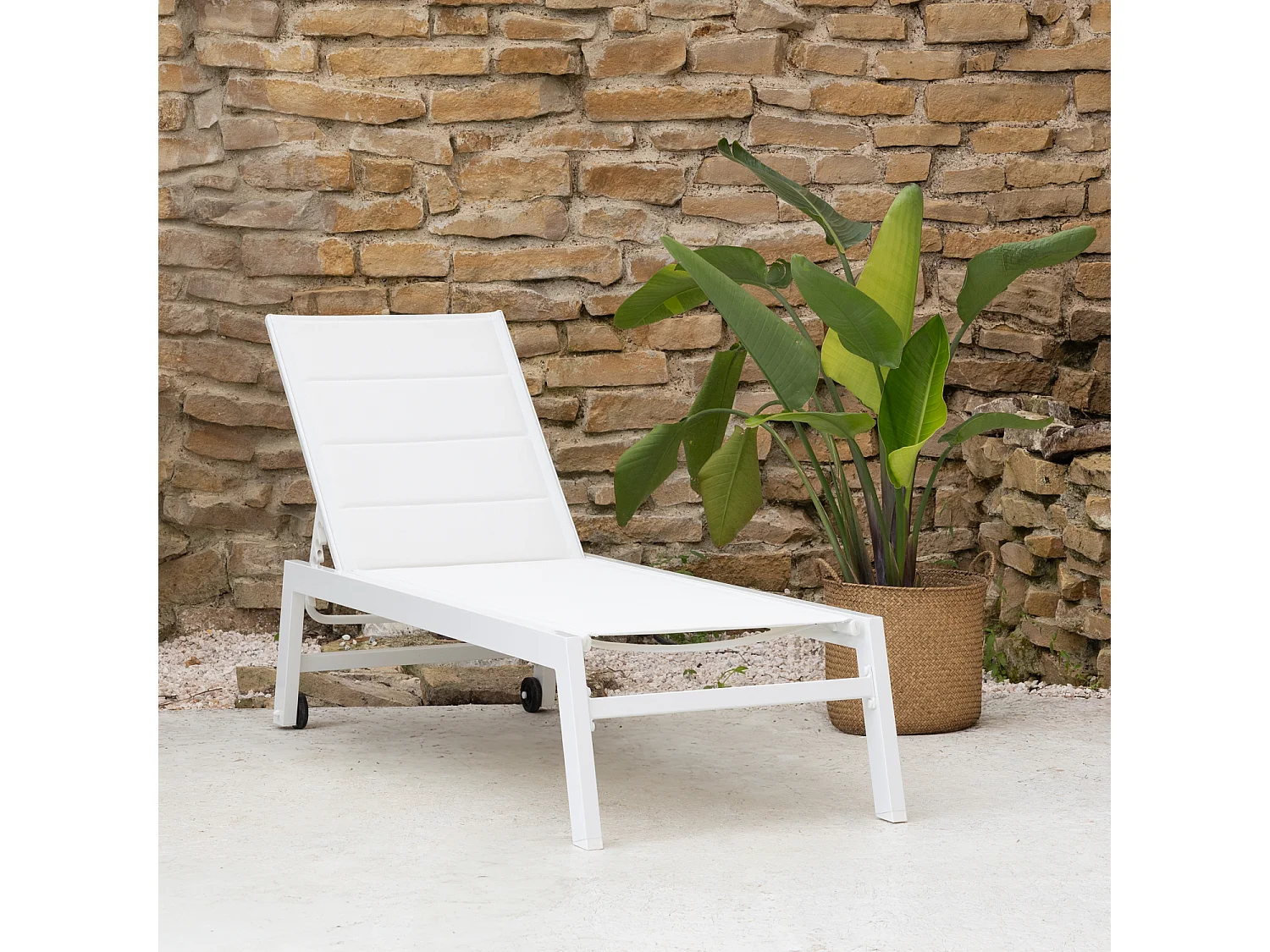 Bain de soleil BARBADOS en textilène blanc - aluminium blanc - HAPPY GARDEN