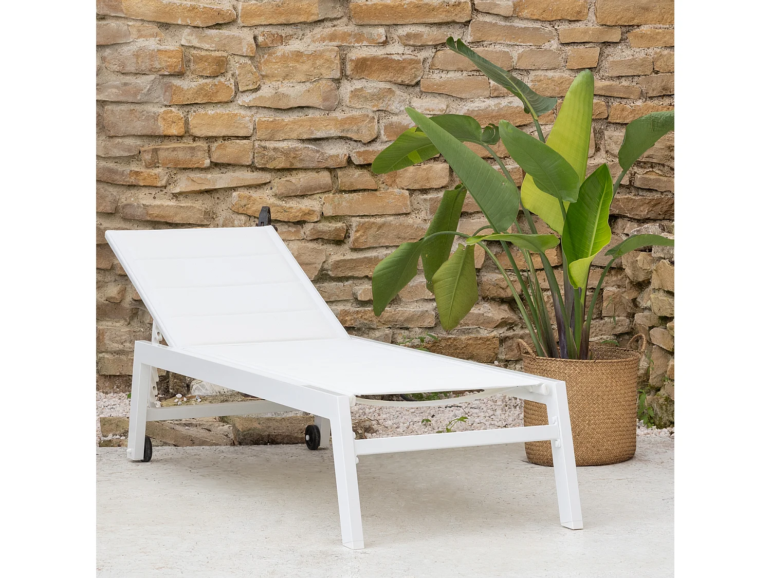 Bain de soleil BARBADOS en textilène blanc - aluminium blanc - HAPPY GARDEN
