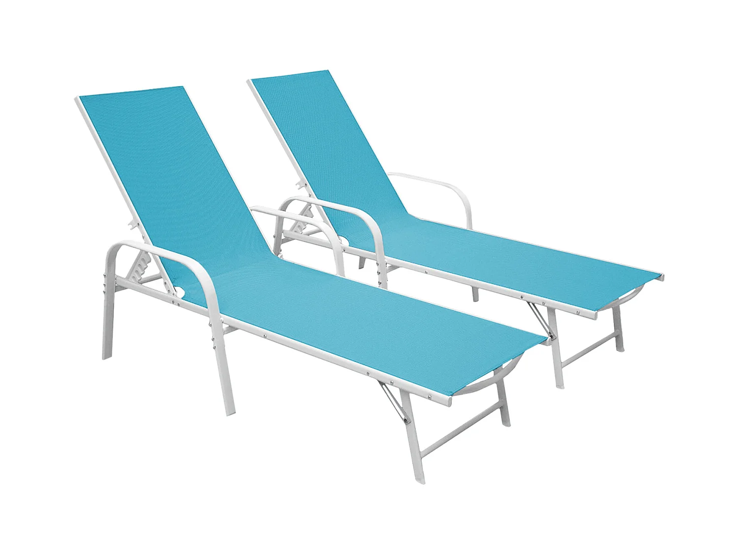 Lot de 2 bains de soleil SARDINIA en textilène bleu - structure blanche - HAPPY GARDEN