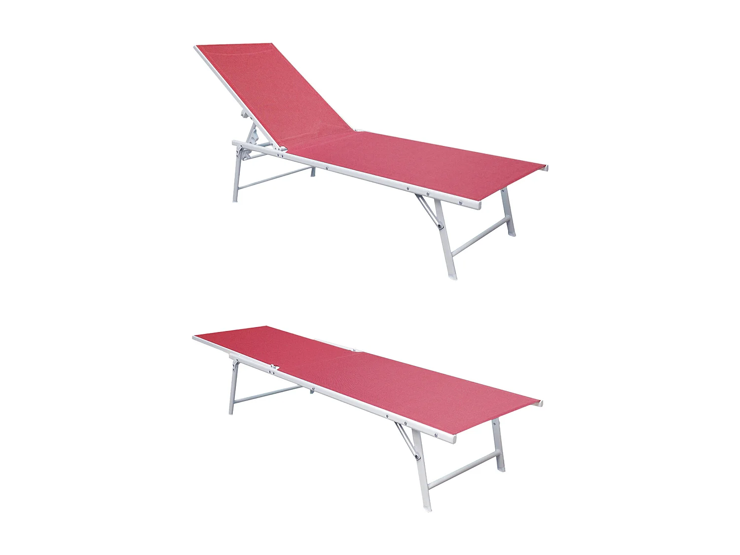 Lot de 2 bains de soleil pliants SICILIA en textilène rose - structure blanche - HAPPY GARDEN