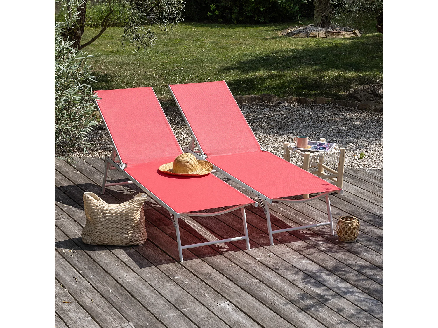 Set van 2 opvouwbare ligbedden SICILIA in roze textilene - witte structuur