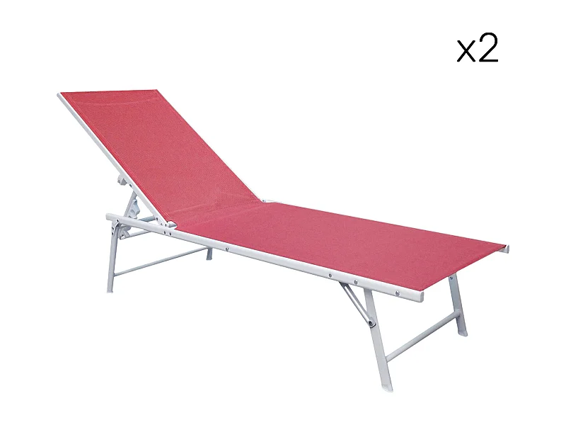 Lot de 2 bains de soleil pliants SICILIA en textilène rose - structure blanche - HAPPY GARDEN