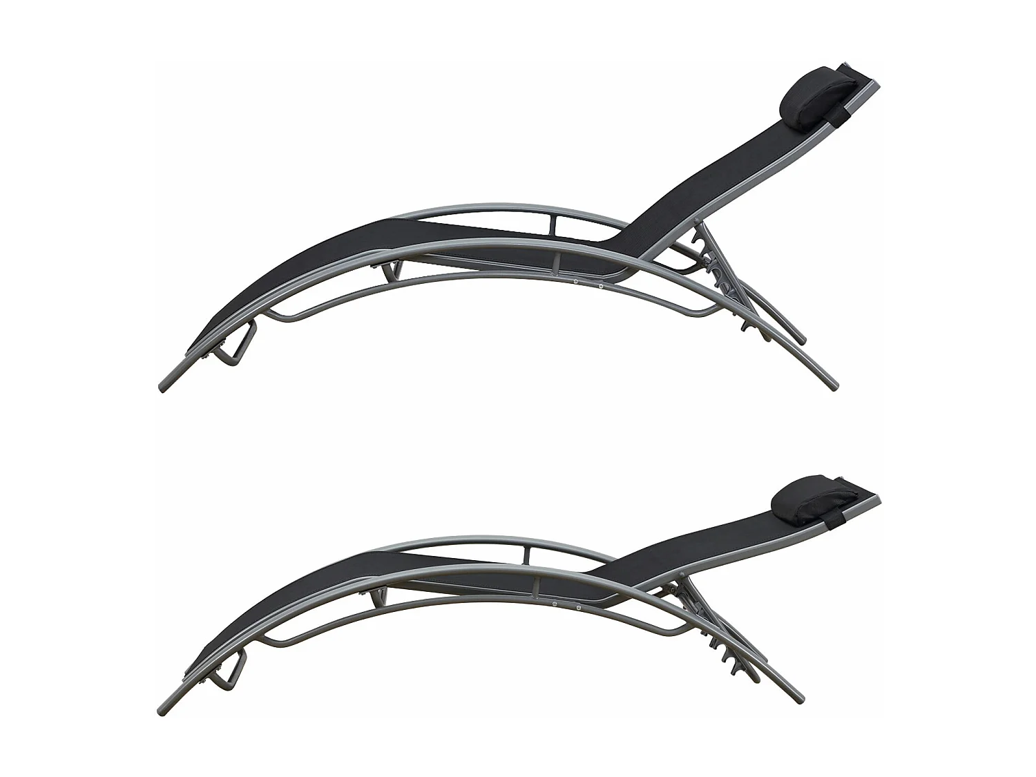 Set di 2 sedie a sdraio GALAPAGOS in textilene nero - alluminio grigio