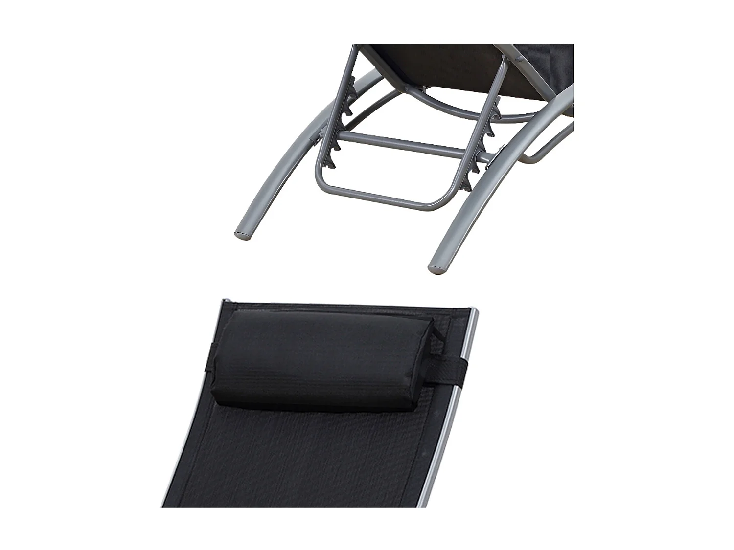 Set di 2 sedie a sdraio GALAPAGOS in textilene nero - alluminio grigio