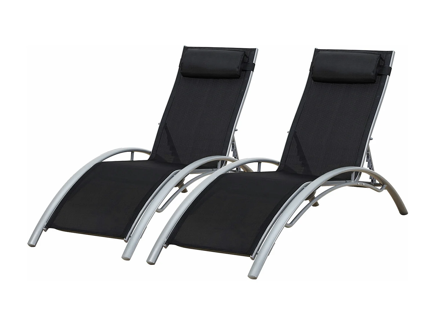 Set van 2 GALAPAGOS ligstoelen in zwart textilene - grijs aluminium