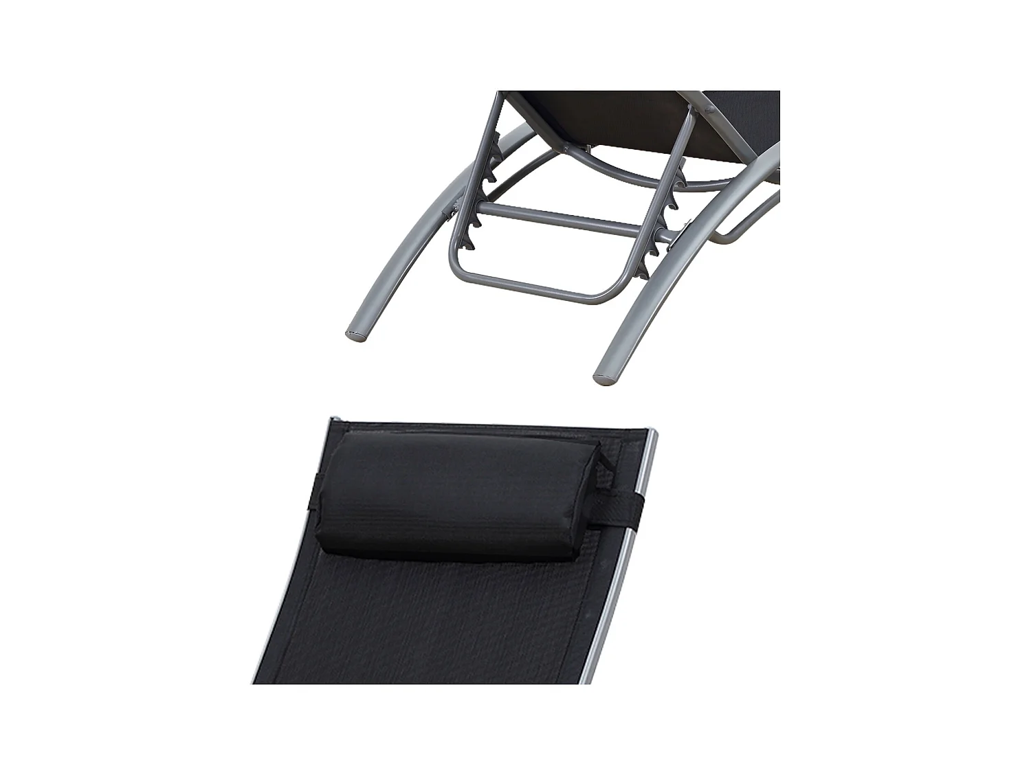 Set van 2 GALAPAGOS ligstoelen in zwart textilene - grijs aluminium