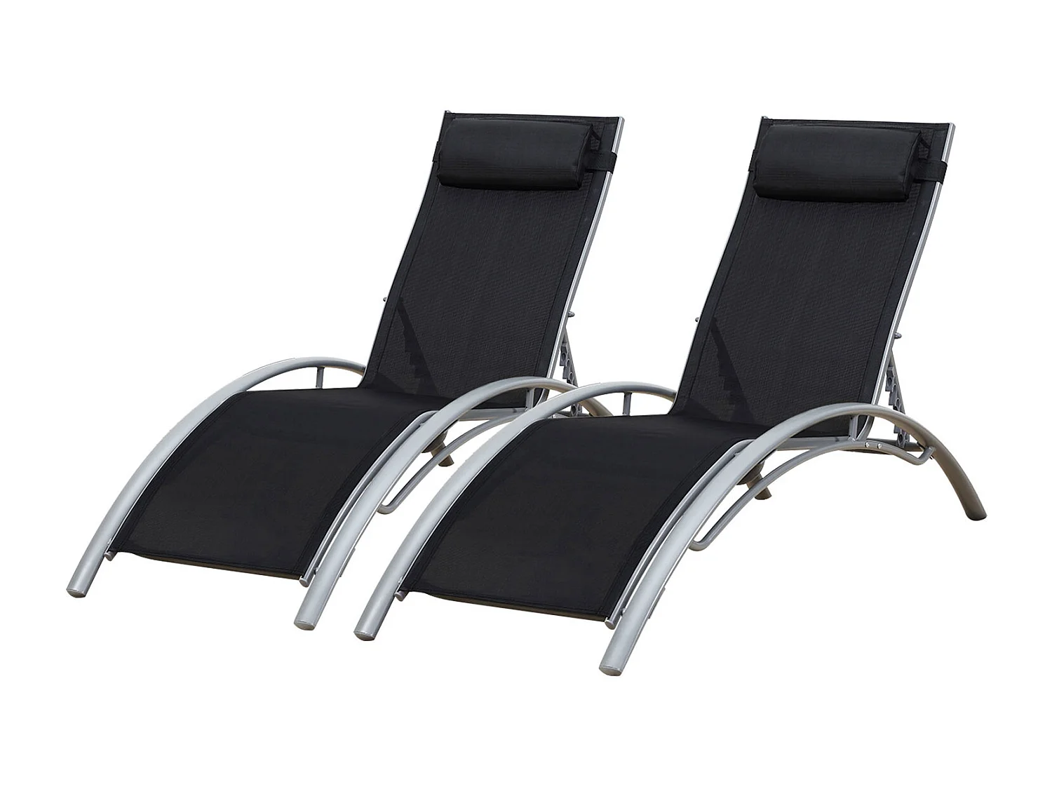 Lot de 2 transats GALAPAGOS en textilène noir - aluminium gris - HAPPY GARDEN