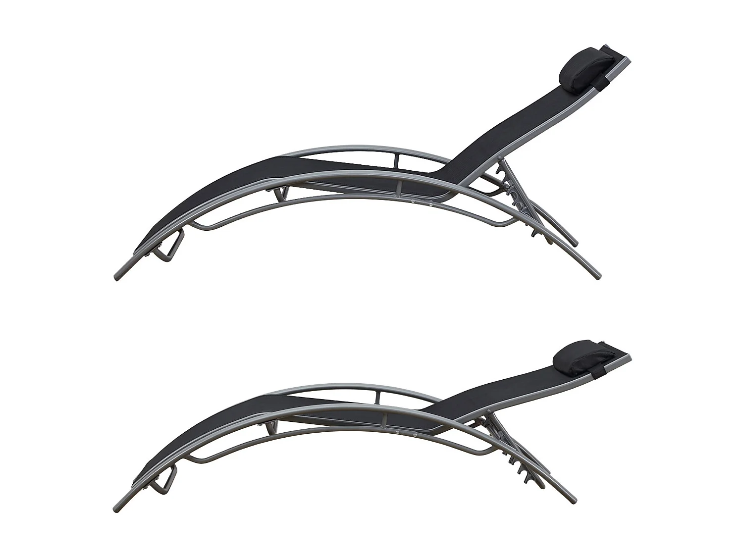 Lot de 2 transats GALAPAGOS en textilène noir - aluminium gris - HAPPY GARDEN