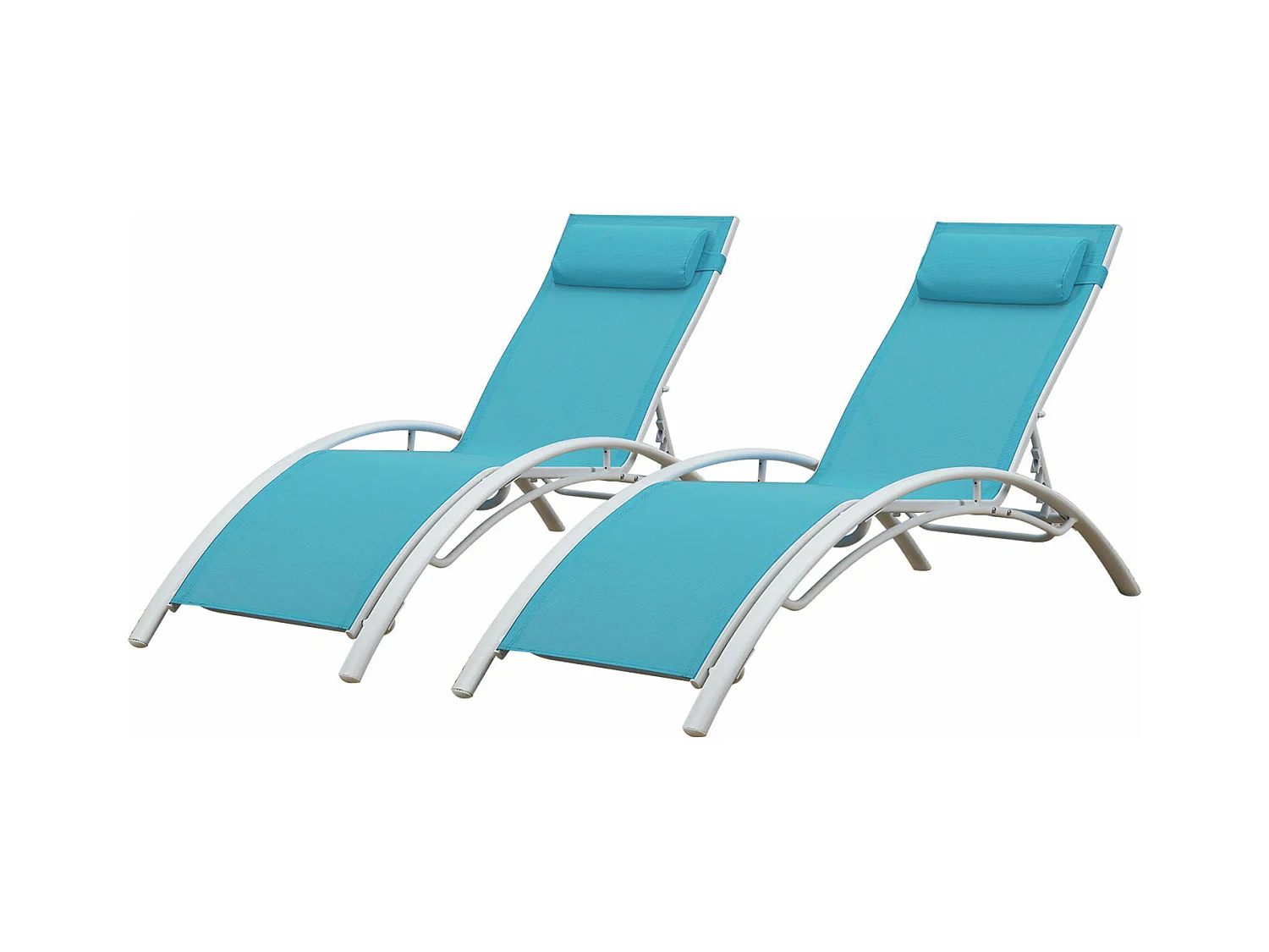 2er Set Liegestühle GALAPAGOS aus blauem Textilene - weißes Aluminium