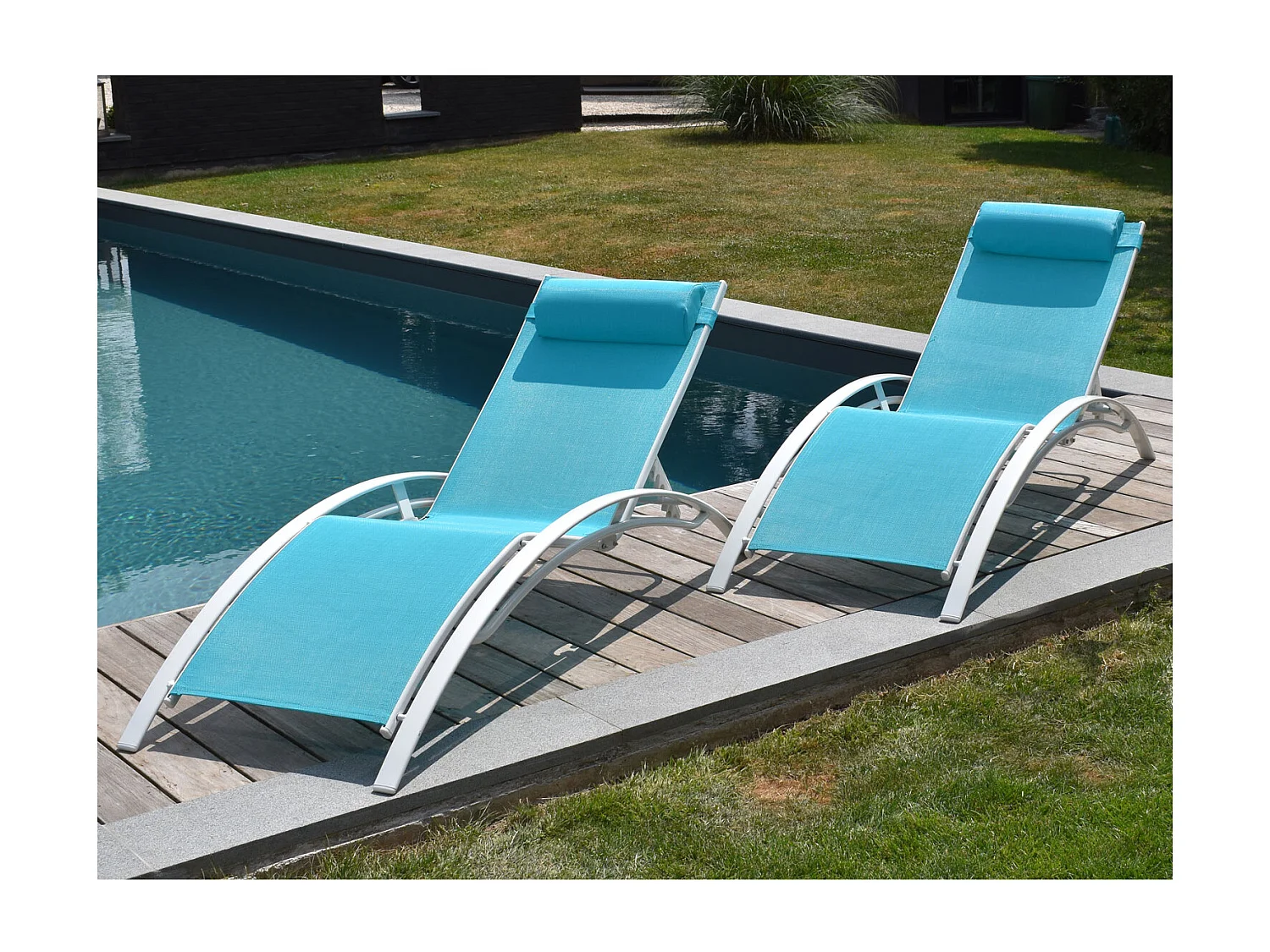 Set di 2 sedie a sdraio GALAPAGOS in textilene blu - alluminio bianco