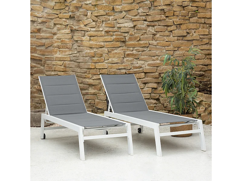 Lote de 2 tumbonas BARBADOS en textileno color gris aluminio blanco