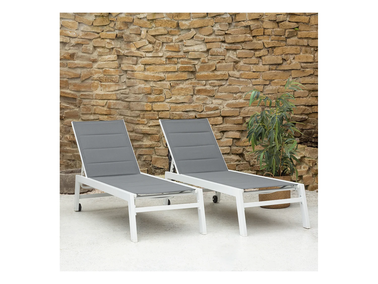 Lote de 2 tumbonas BARBADOS en textileno color gris aluminio blanco