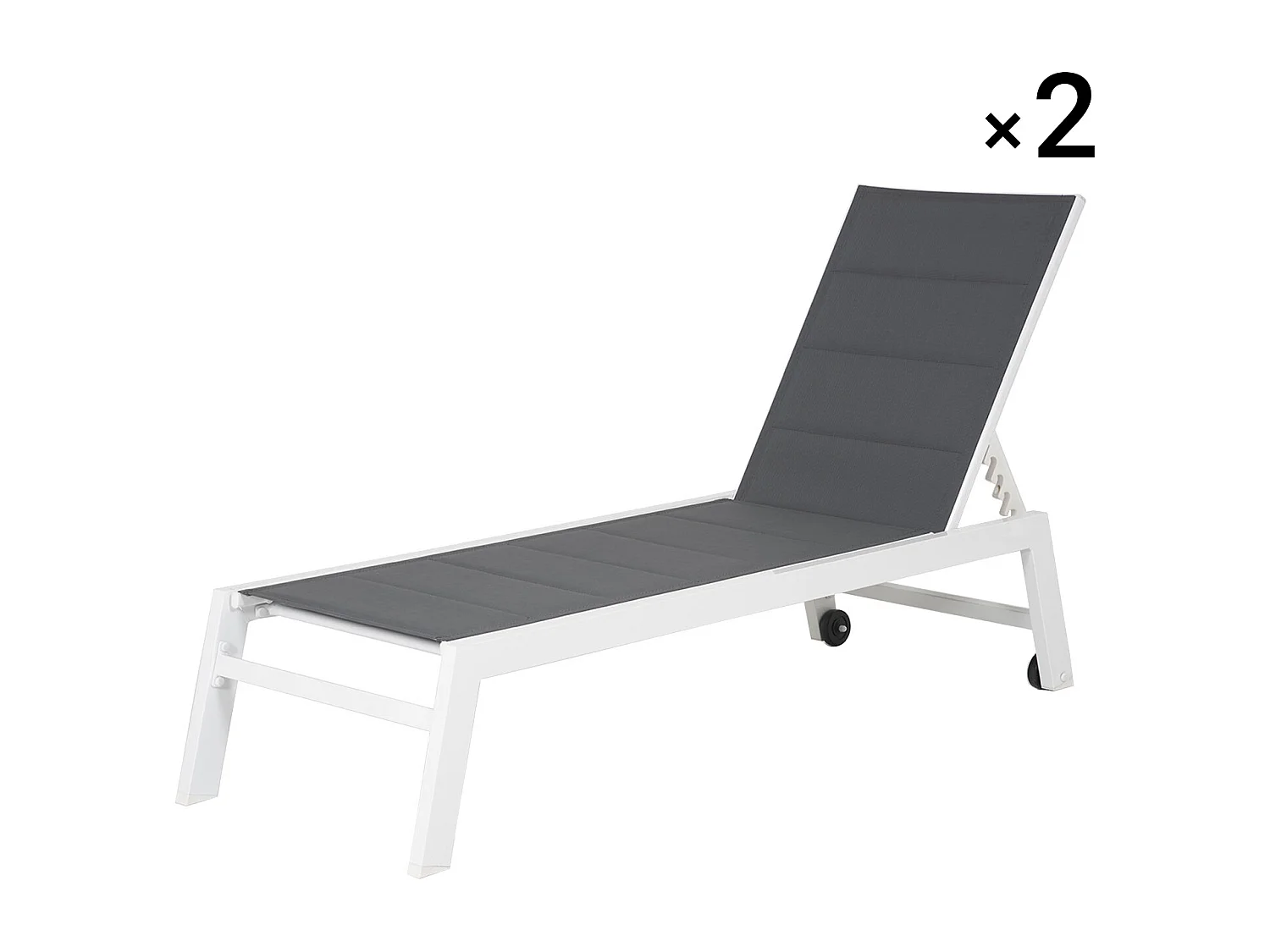 Lot de 2 bains de soleil BARBADOS en textilène gris - aluminium blanc - HAPPY GARDEN