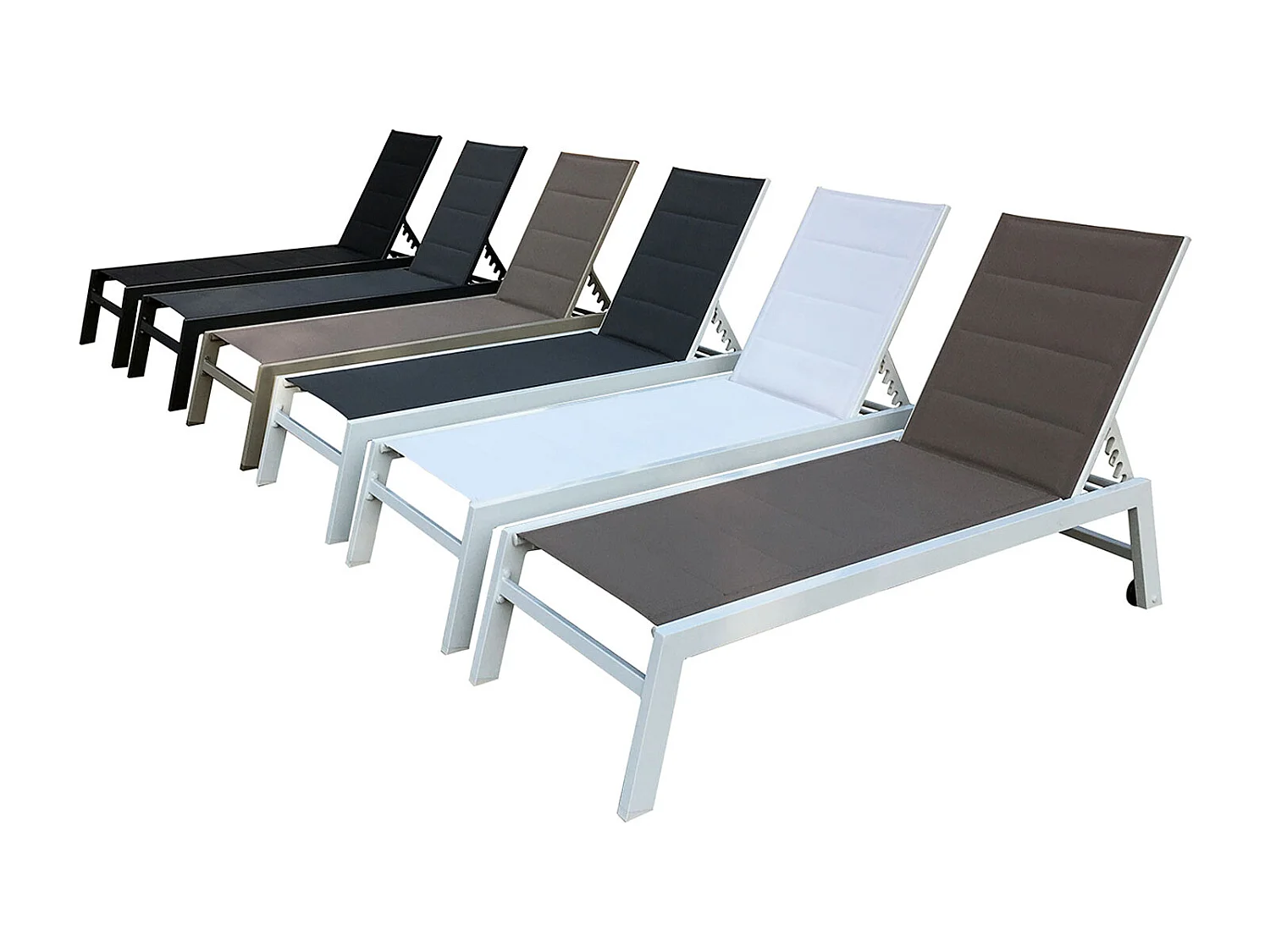 Lot de 2 bains de soleil BARBADOS en textilène gris - aluminium blanc - HAPPY GARDEN