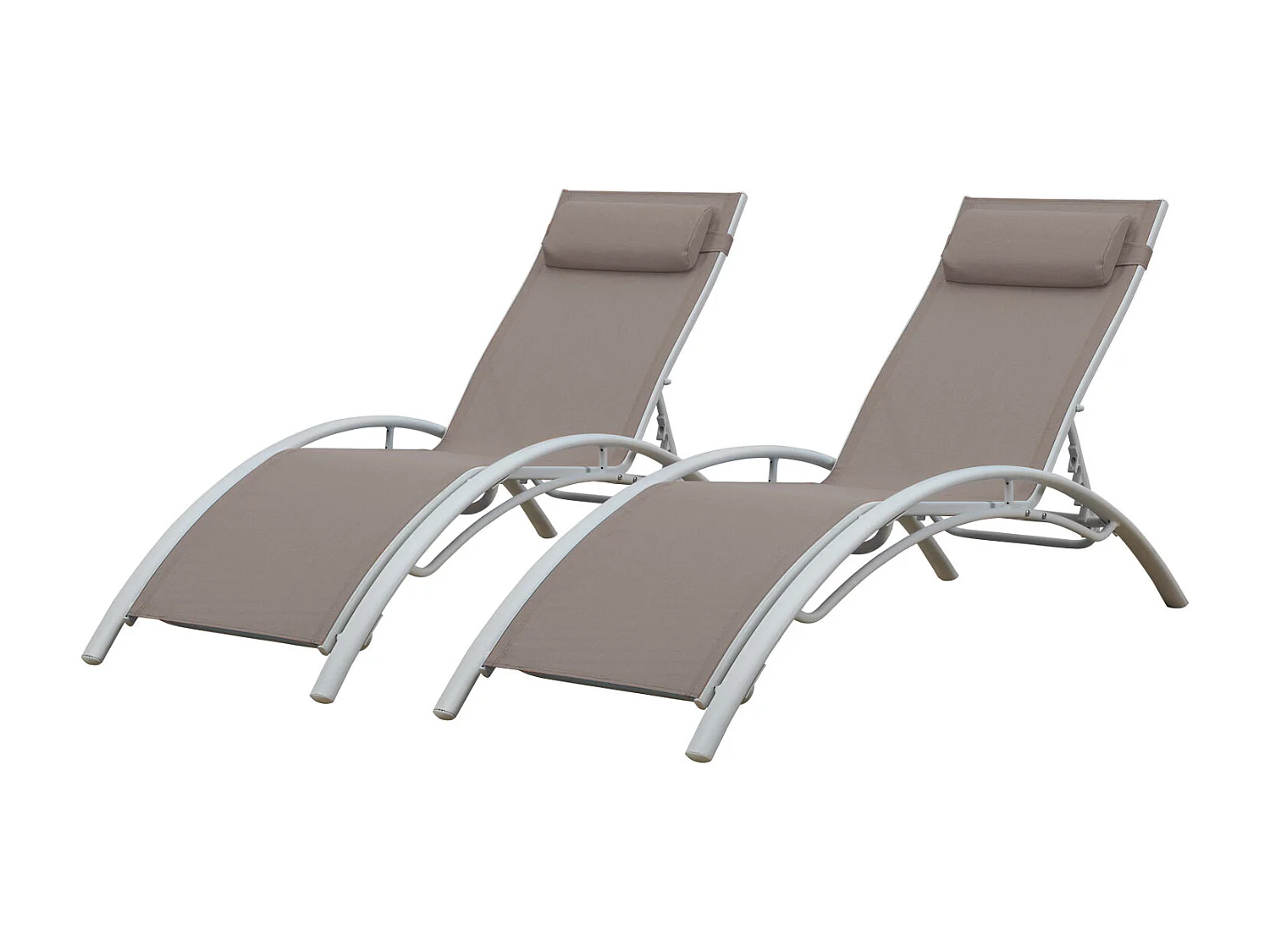 Lot de 2 transats GALAPAGOS en textilène taupe - aluminium blanc - HAPPY GARDEN